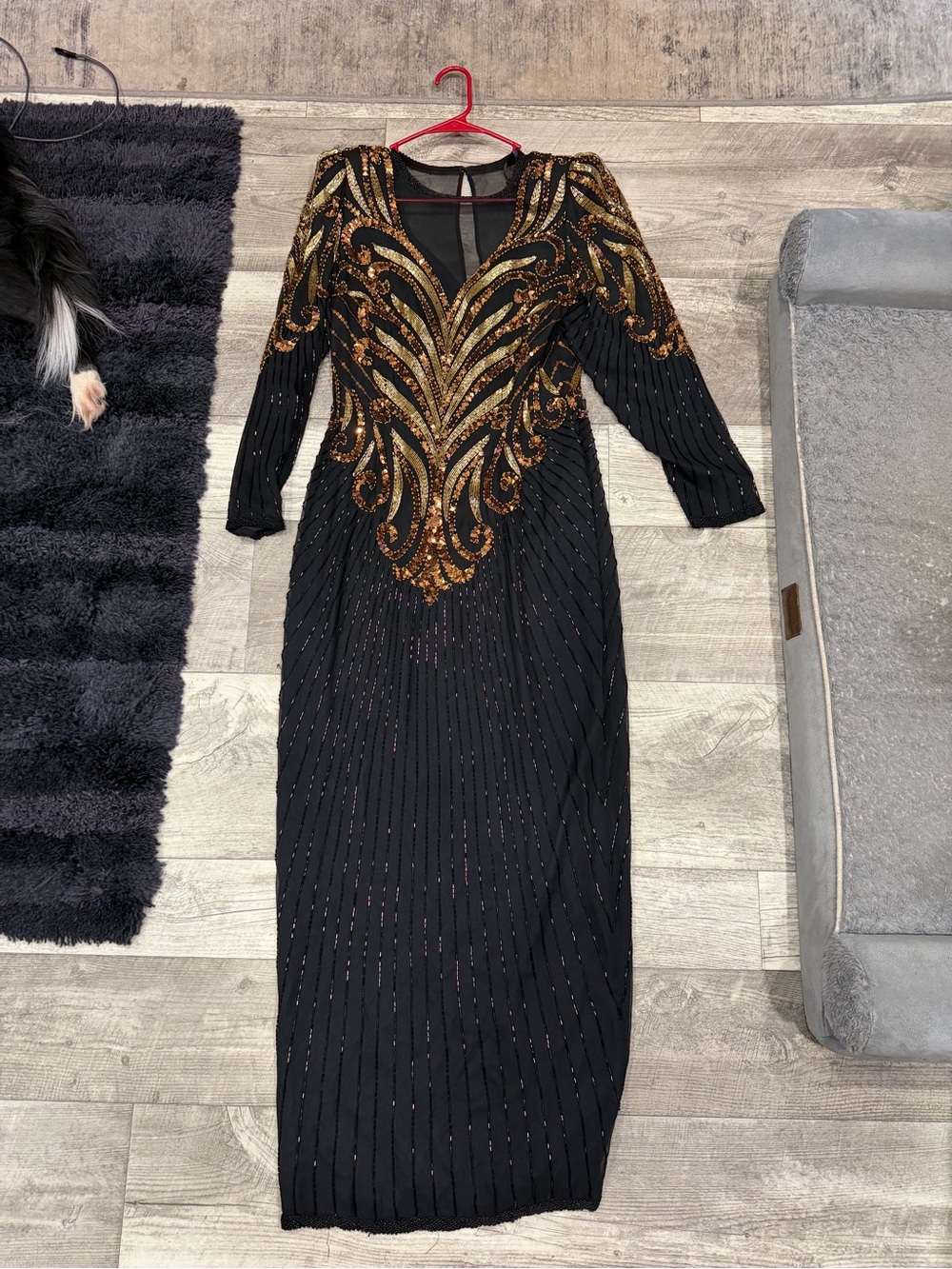 Elegant Black Silk Beaded Evening Dress